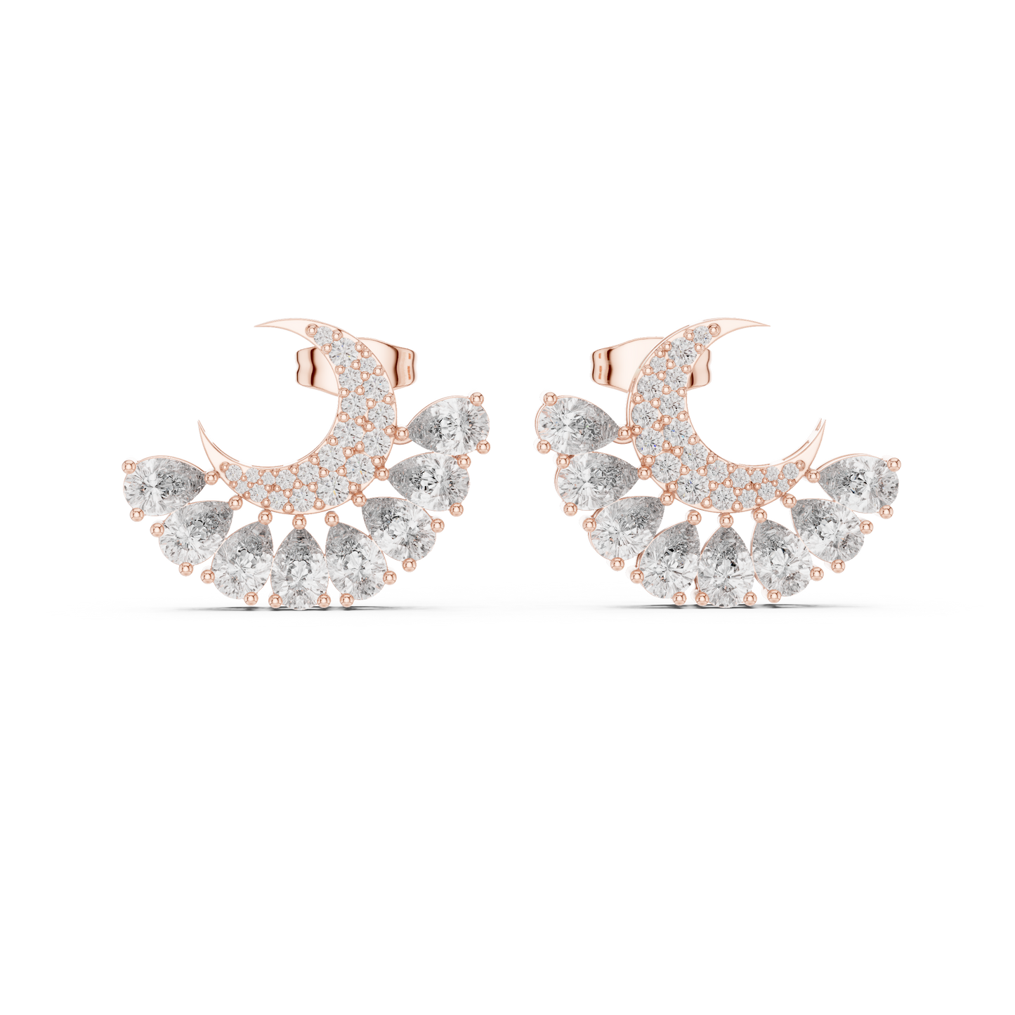 Crescent Moon Diamond Jacket Earrings – Pear Cut Detachable Ear-Jackets – Celestial Studs Gift for Her