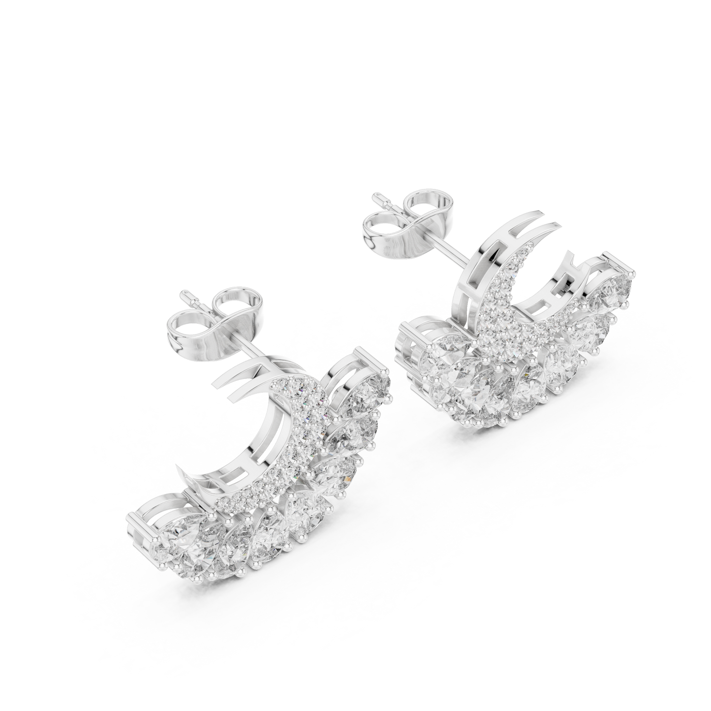 Crescent Moon Diamond Jacket Earrings – Pear Cut Detachable Ear-Jackets – Celestial Studs Gift for Her