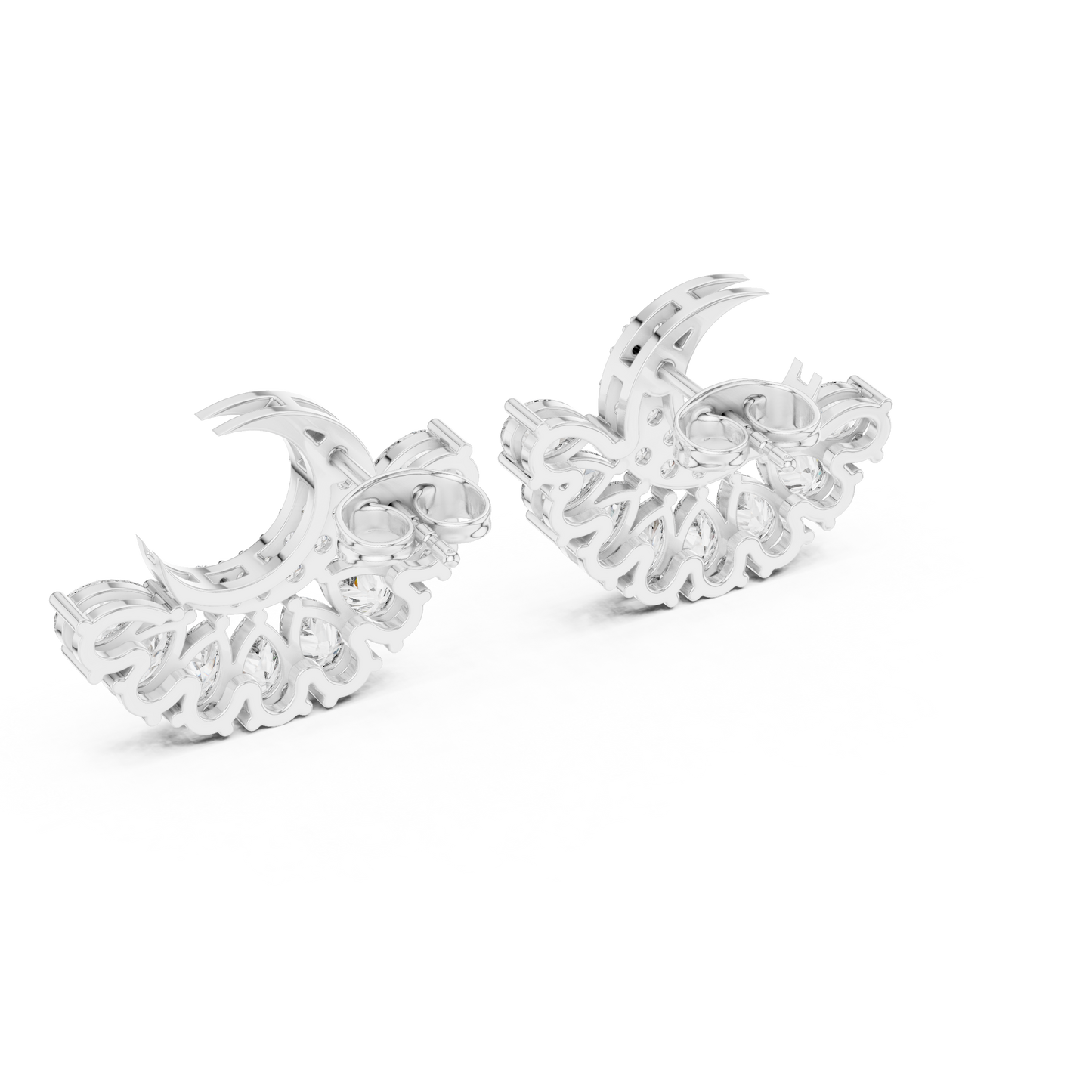 Crescent Moon Diamond Jacket Earrings – Pear Cut Detachable Ear-Jackets – Celestial Studs Gift for Her