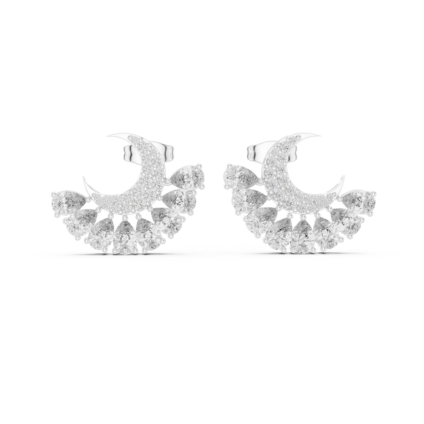 Crescent Moon Diamond Jacket Earrings – Pear Cut Detachable Ear-Jackets – Celestial Studs Gift for Her