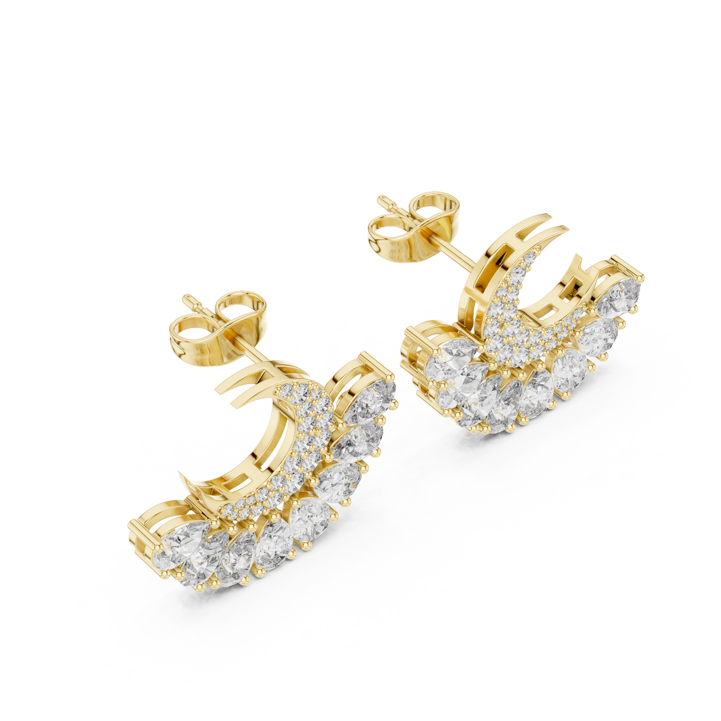 Crescent Moon Diamond Jacket Earrings – Pear Cut Detachable Ear-Jackets – Celestial Studs Gift for Her