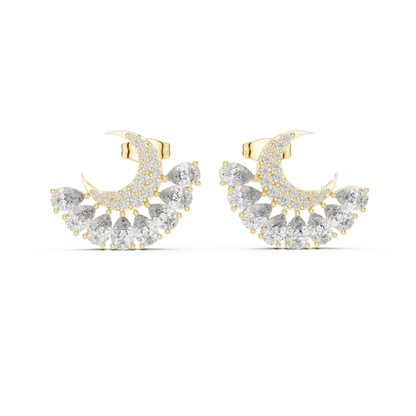 Crescent Moon Diamond Jacket Earrings – Pear Cut Detachable Ear-Jackets – Celestial Studs Gift for Her