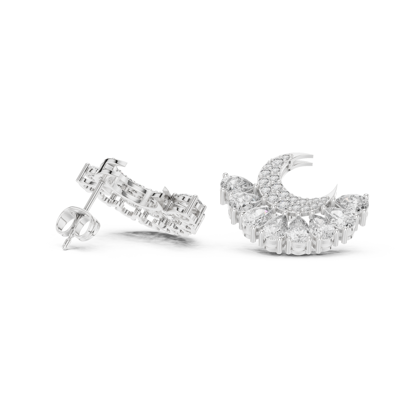 Crescent Moon Diamond Jacket Earrings – Pear Cut Detachable Ear-Jackets – Celestial Studs Gift for Her