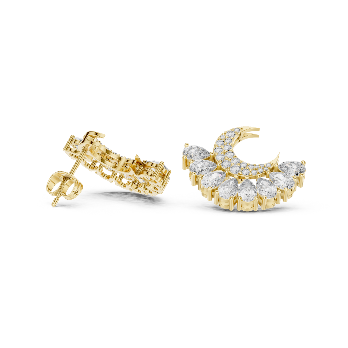 Crescent Moon Diamond Jacket Earrings – Pear Cut Detachable Ear-Jackets – Celestial Studs Gift for Her