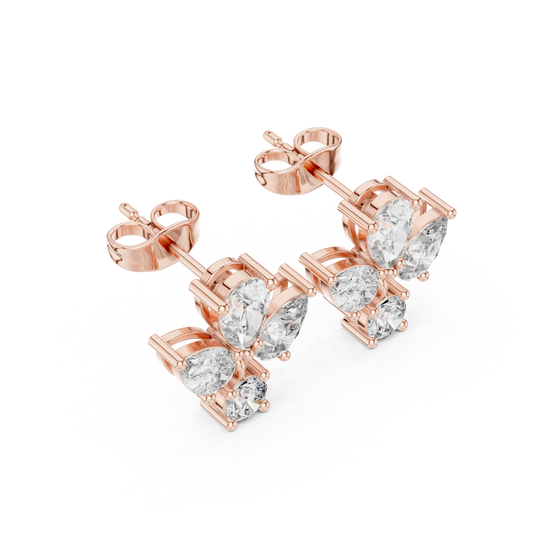 Petite Butterfly Diamond Stud Earrings | Pear Cut Diamond Cluster | Daily Wear Luxury