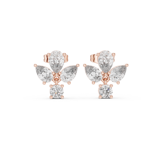 Petite Butterfly Diamond Stud Earrings | Pear Cut Diamond Cluster | Daily Wear Luxury