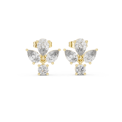 Petite Butterfly Diamond Stud Earrings | Pear Cut Diamond Cluster | Daily Wear Luxury