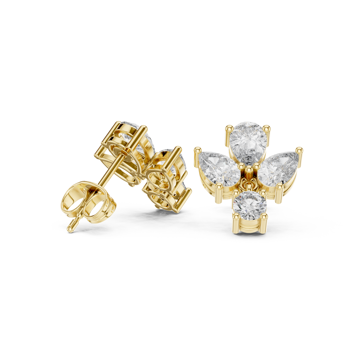 Petite Butterfly Diamond Stud Earrings | Pear Cut Diamond Cluster | Daily Wear Luxury
