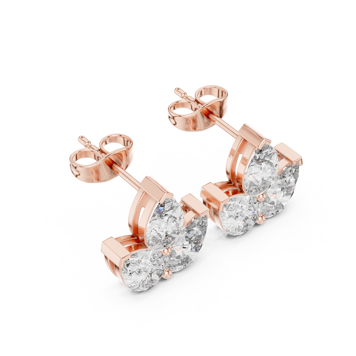 Triple Pear Diamond Look Moissanite Earrings | Elegant Gold Studs | Minimalist Moissanite Stud Earrings for Women | Pear Shape Diamond Alternative