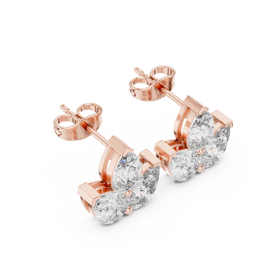 Triple Pear Diamond Look Moissanite Earrings | Elegant Silver Studs | Minimalist Moissanite Stud Earrings for Women | Pear Shape Diamond Alternative