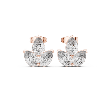 Triple Pear Diamond Look Moissanite Earrings | Elegant Gold Studs | Minimalist Moissanite Stud Earrings for Women | Pear Shape Diamond Alternative