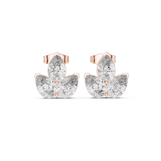 Triple Pear Diamond Look Moissanite Earrings | Elegant Gold Studs | Minimalist Moissanite Stud Earrings for Women | Pear Shape Diamond Alternative