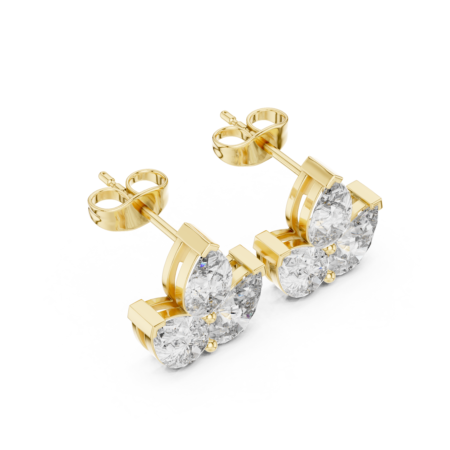 Triple Pear Diamond Look Moissanite Earrings | Elegant Gold Studs | Minimalist Moissanite Stud Earrings for Women | Pear Shape Diamond Alternative