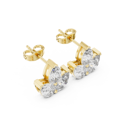 Triple Pear Diamond Look Moissanite Earrings | Elegant Gold Studs | Minimalist Moissanite Stud Earrings for Women | Pear Shape Diamond Alternative