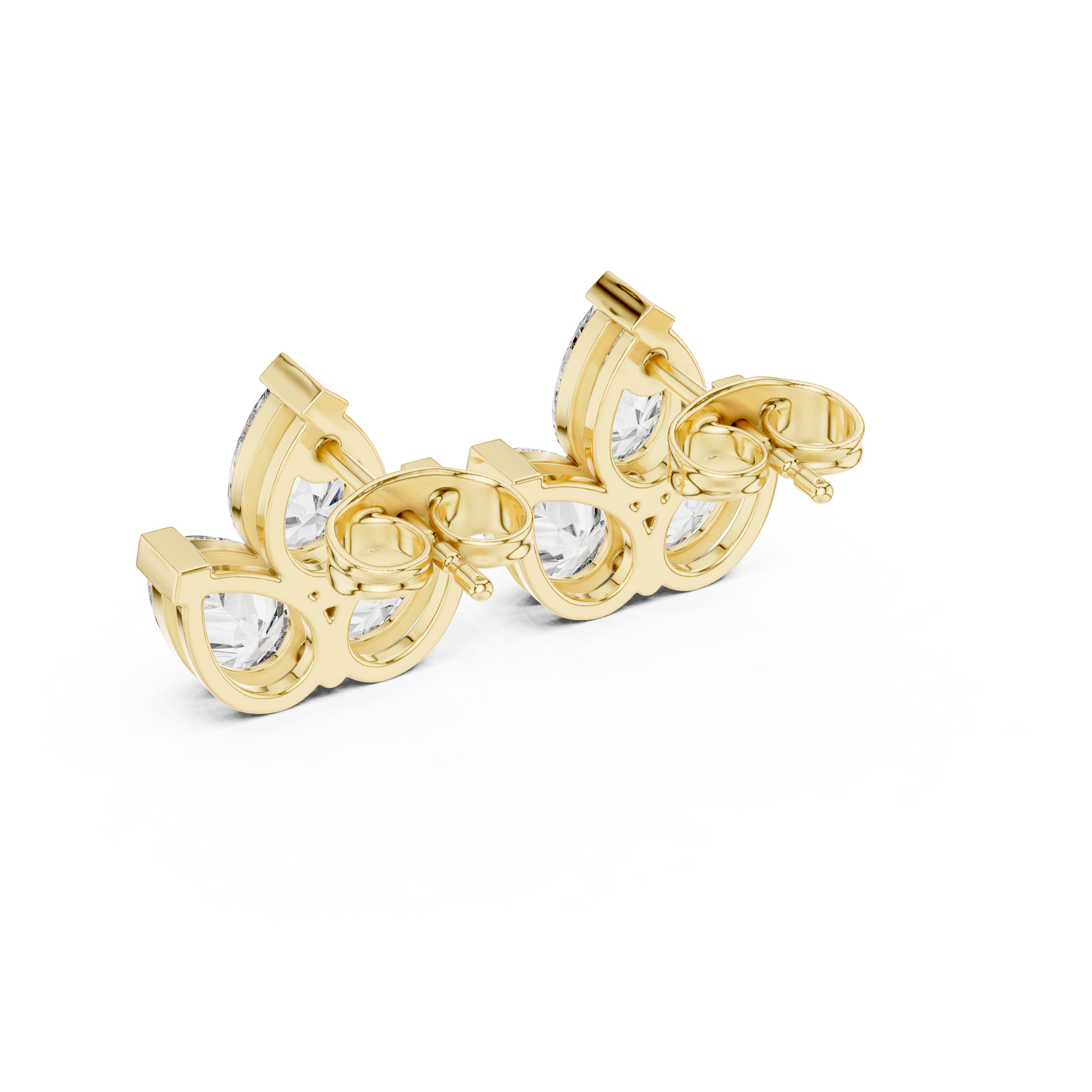 Triple Pear Diamond Look Moissanite Earrings | Elegant Gold Studs | Minimalist Moissanite Stud Earrings for Women | Pear Shape Diamond Alternative