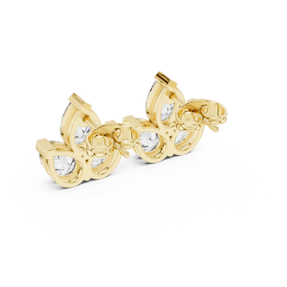 Triple Pear Diamond Look Moissanite Earrings | Elegant Gold Studs | Minimalist Moissanite Stud Earrings for Women | Pear Shape Diamond Alternative