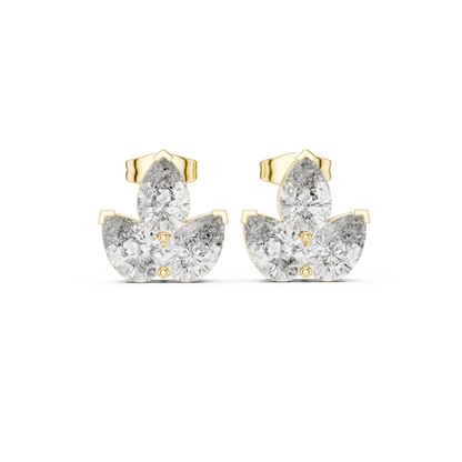 Triple Pear Diamond Look Moissanite Earrings | Elegant Gold Studs | Minimalist Moissanite Stud Earrings for Women | Pear Shape Diamond Alternative