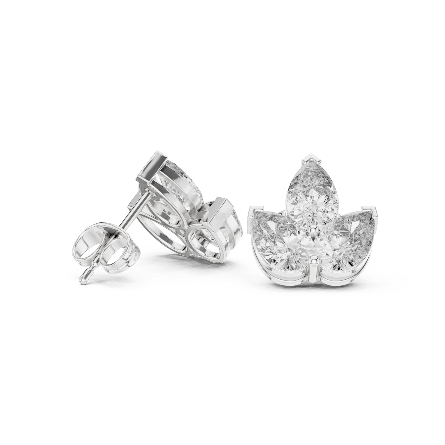 Triple Pear Diamond Look Moissanite Earrings | Elegant Gold Studs | Minimalist Moissanite Stud Earrings for Women | Pear Shape Diamond Alternative