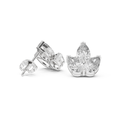 Triple Pear Diamond Look Moissanite Earrings | Elegant Gold Studs | Minimalist Moissanite Stud Earrings for Women | Pear Shape Diamond Alternative