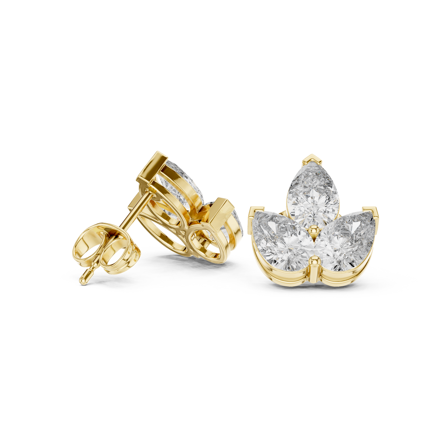 Triple Pear Diamond Look Moissanite Earrings | Elegant Gold Studs | Minimalist Moissanite Stud Earrings for Women | Pear Shape Diamond Alternative