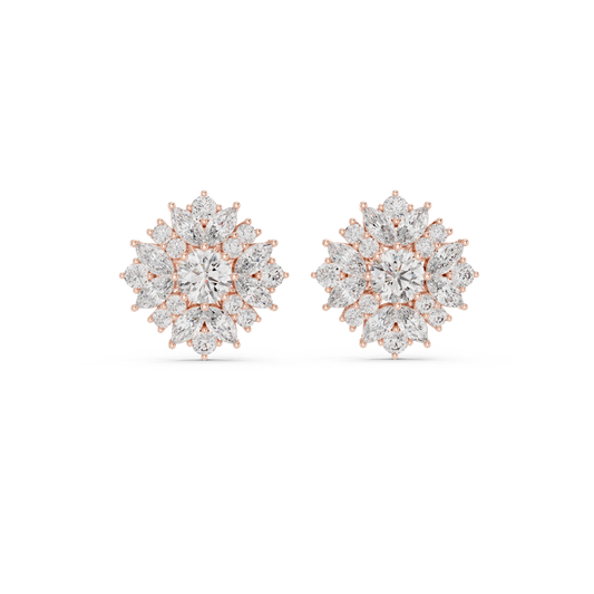 Fleur Radiance Diamond Studs – Signature Bloom Cluster Earrings, Timeless Cluster Flower - Elegant Gift