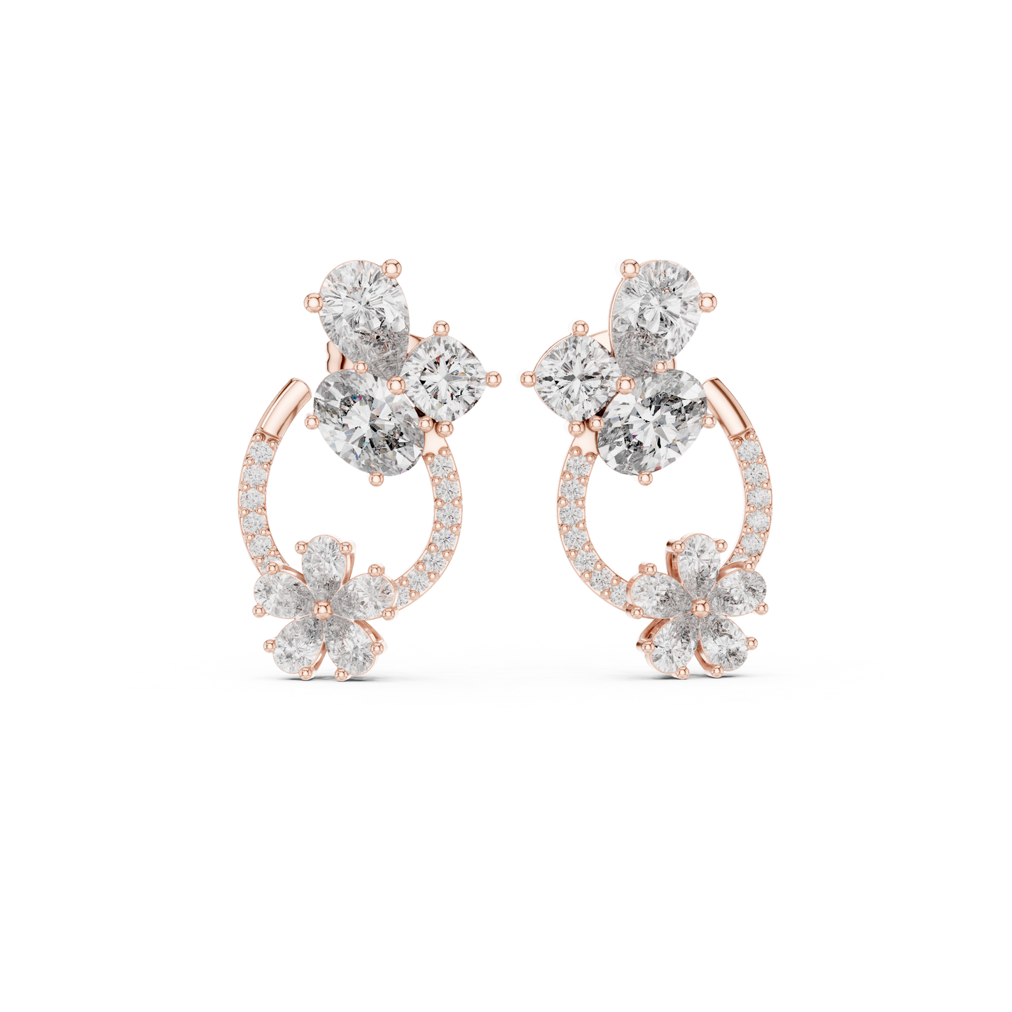 Opaline Bloom Cluster Hoops • Brilliant-Cut Diamond Floral Studs • Luxe Minimal Earrings