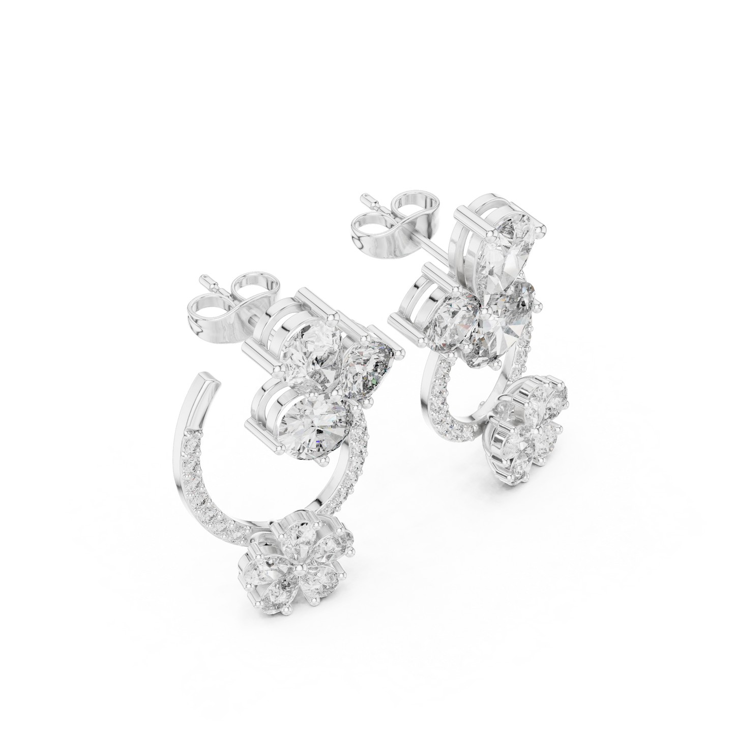 Opaline Bloom Cluster Hoops • Brilliant-Cut Diamond Floral Studs • Luxe Minimal Earrings