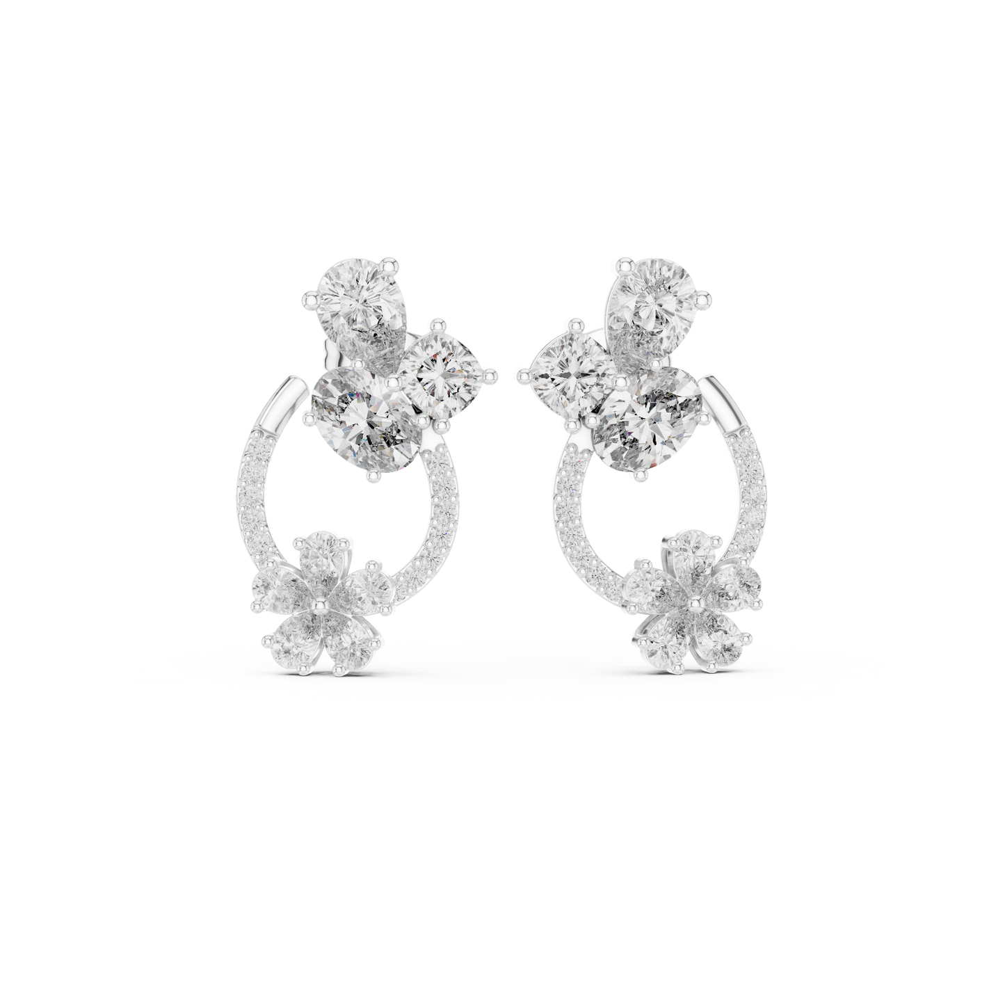Opaline Bloom Cluster Hoops • Brilliant-Cut Diamond Floral Studs • Luxe Minimal Earrings