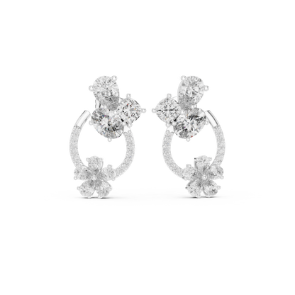 Opaline Bloom Cluster Hoops • Brilliant-Cut Diamond Floral Studs • Luxe Minimal Earrings