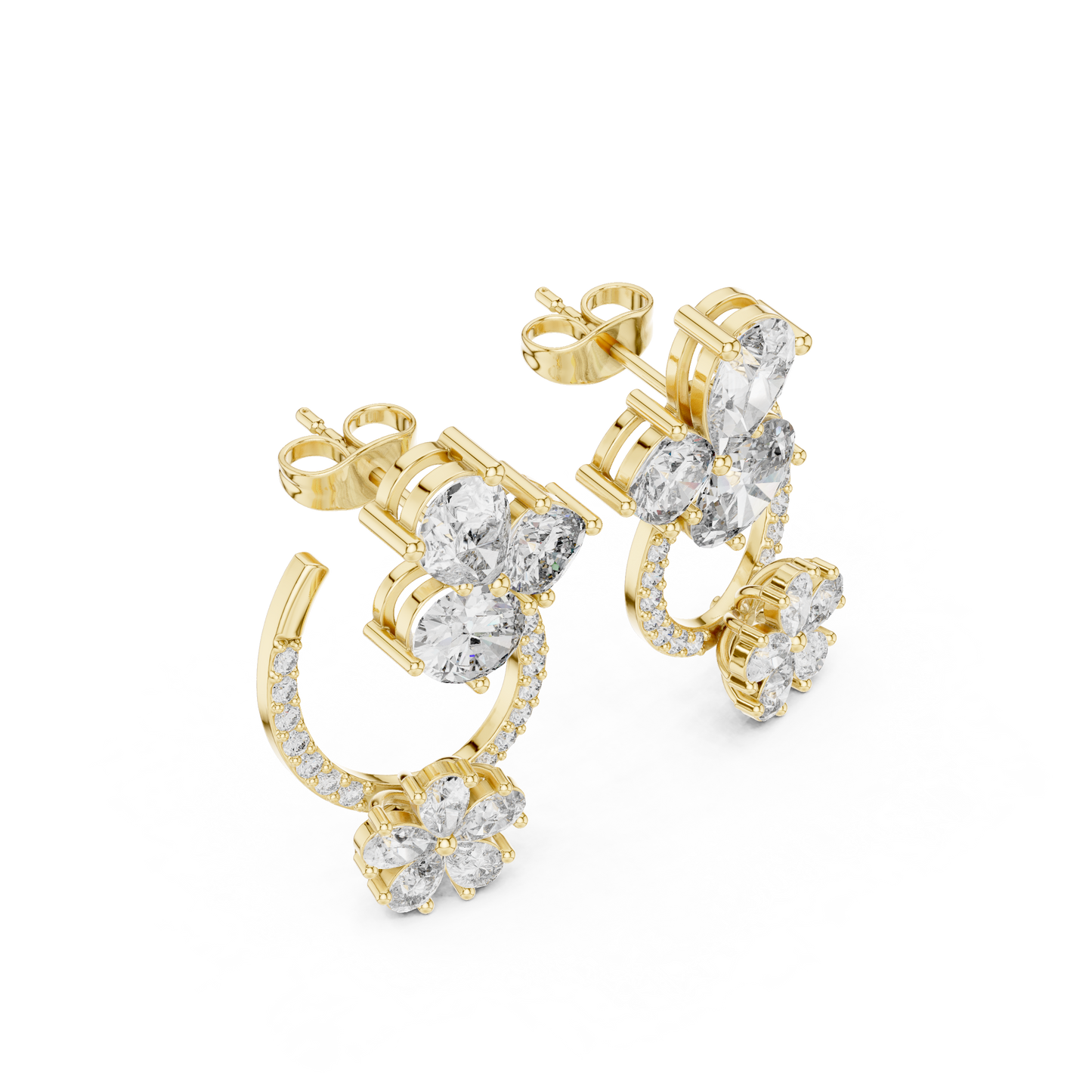 Opaline Bloom Cluster Hoops • Brilliant-Cut Diamond Floral Studs • Luxe Minimal Earrings