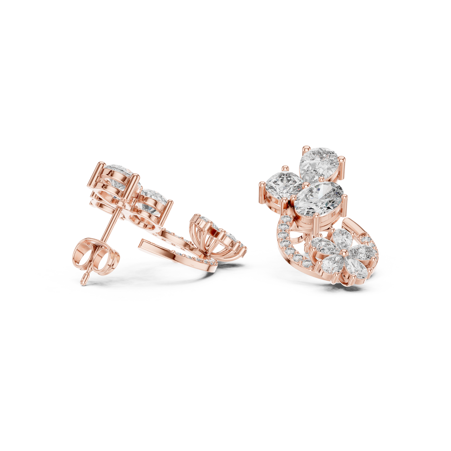 Opaline Bloom Cluster Hoops • Brilliant-Cut Diamond Floral Studs • Luxe Minimal Earrings