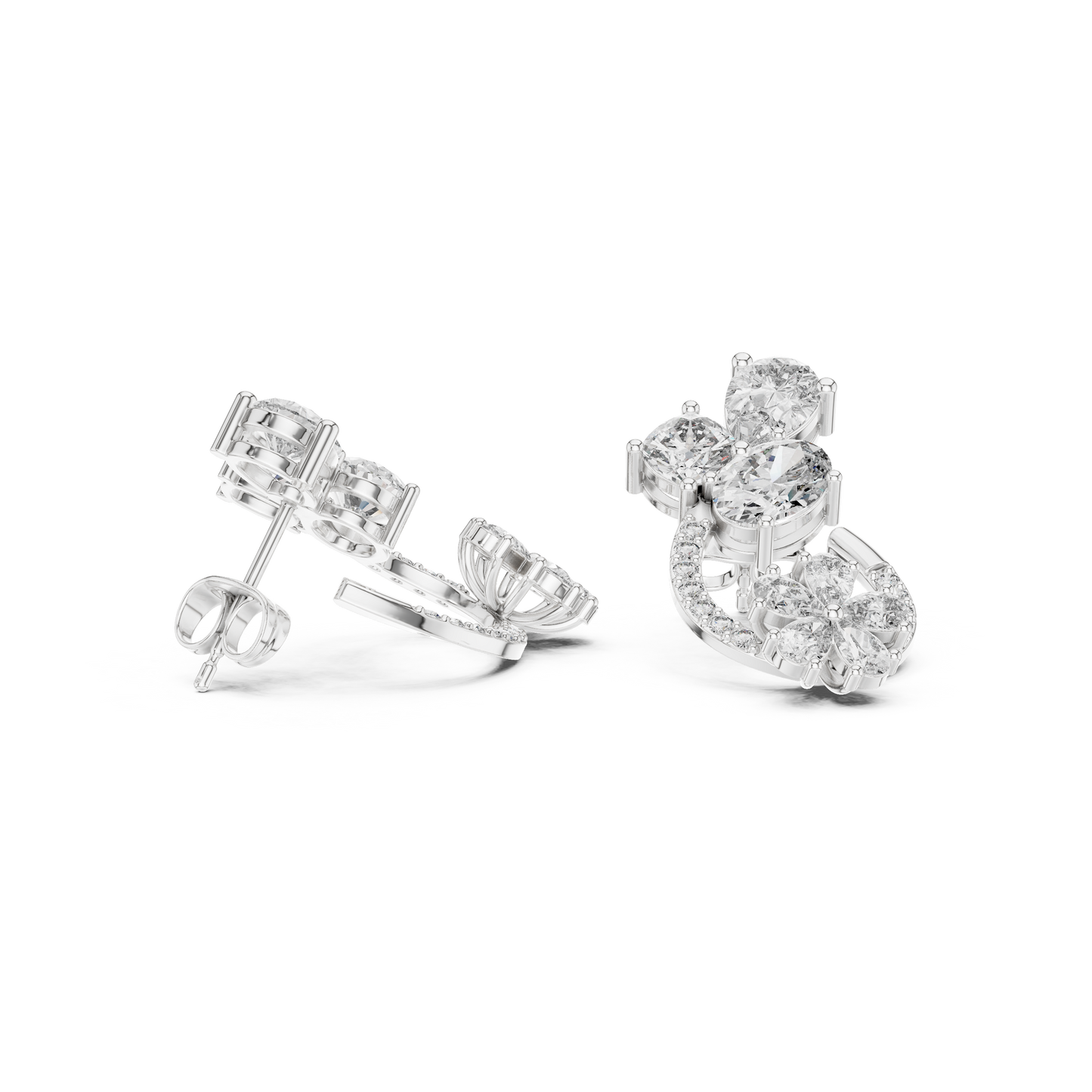 Opaline Bloom Cluster Hoops • Brilliant-Cut Diamond Floral Studs • Luxe Minimal Earrings