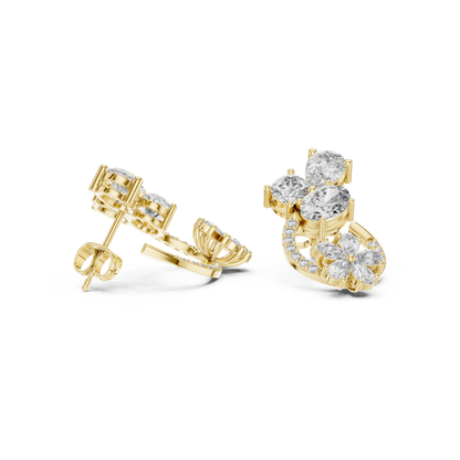 Opaline Bloom Cluster Hoops • Brilliant-Cut Diamond Floral Studs • Luxe Minimal Earrings