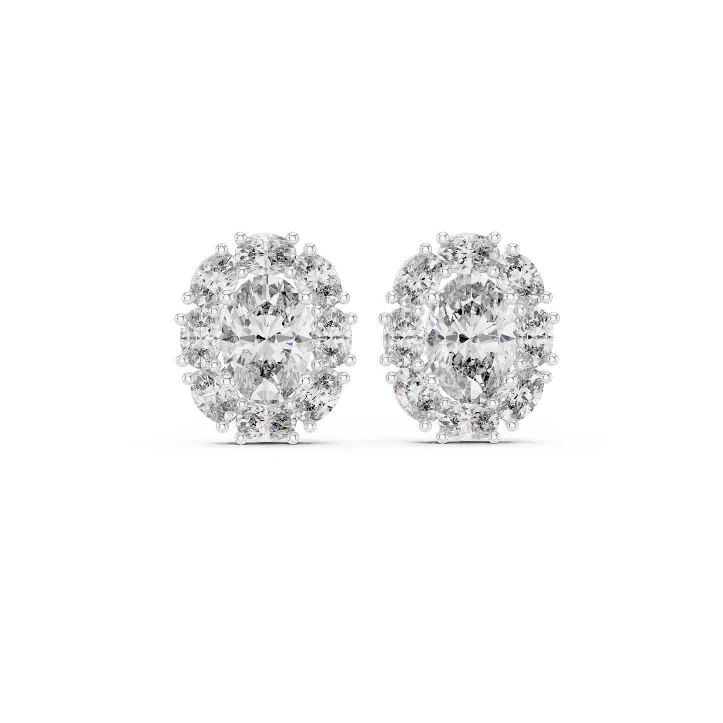 Imperial Oval Halo Earrings • Crown-Set Diamond Cluster Studs • Royal Heirloom Luxury Gift