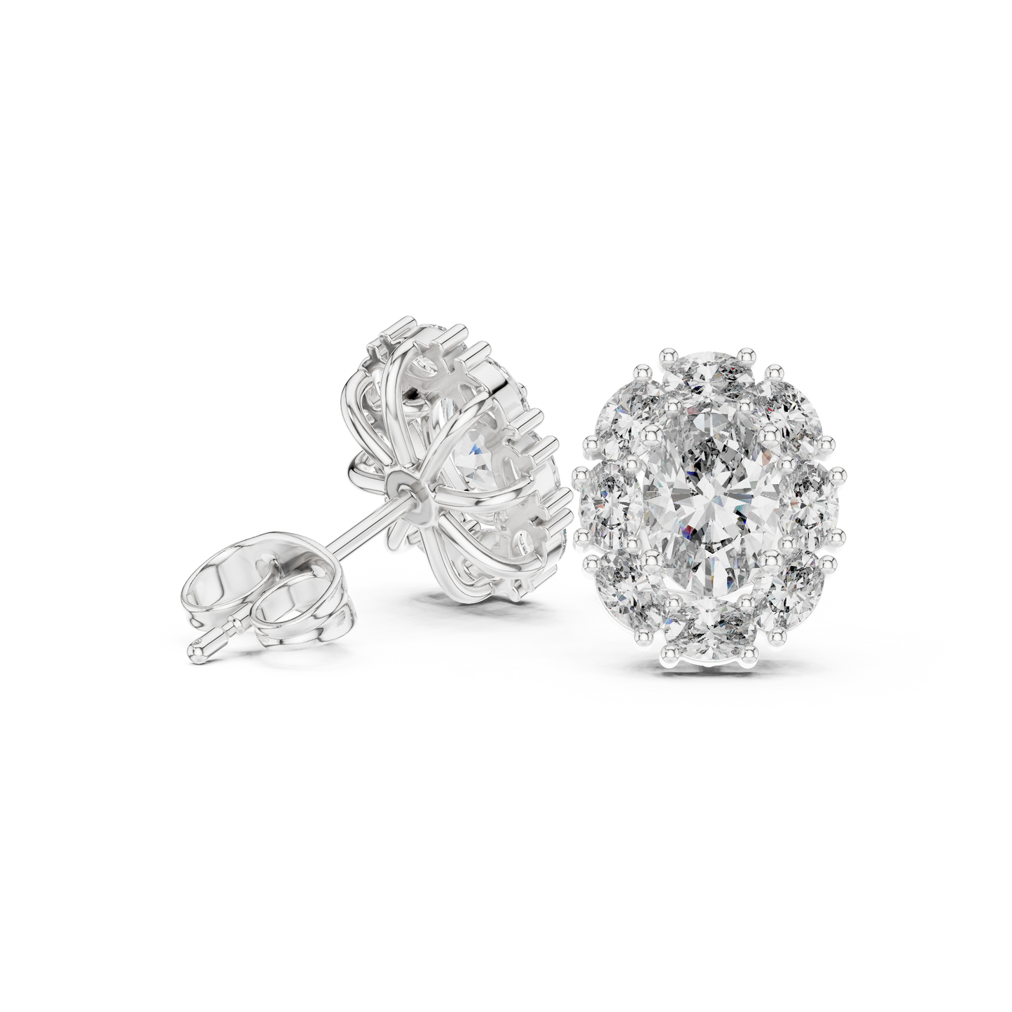 Imperial Oval Halo Earrings • Crown-Set Diamond Cluster Studs • Royal Heirloom Luxury Gift