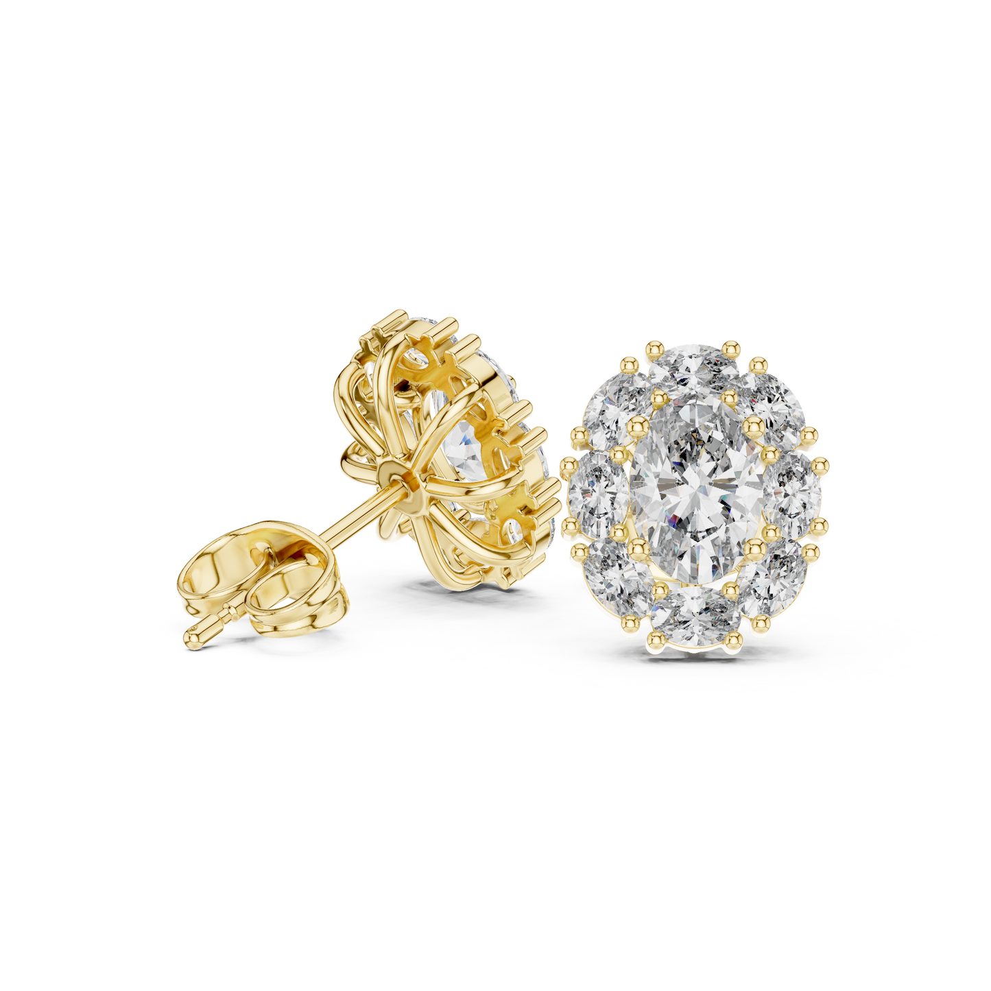 Imperial Oval Halo Earrings • Crown-Set Diamond Cluster Studs • Royal Heirloom Luxury Gift