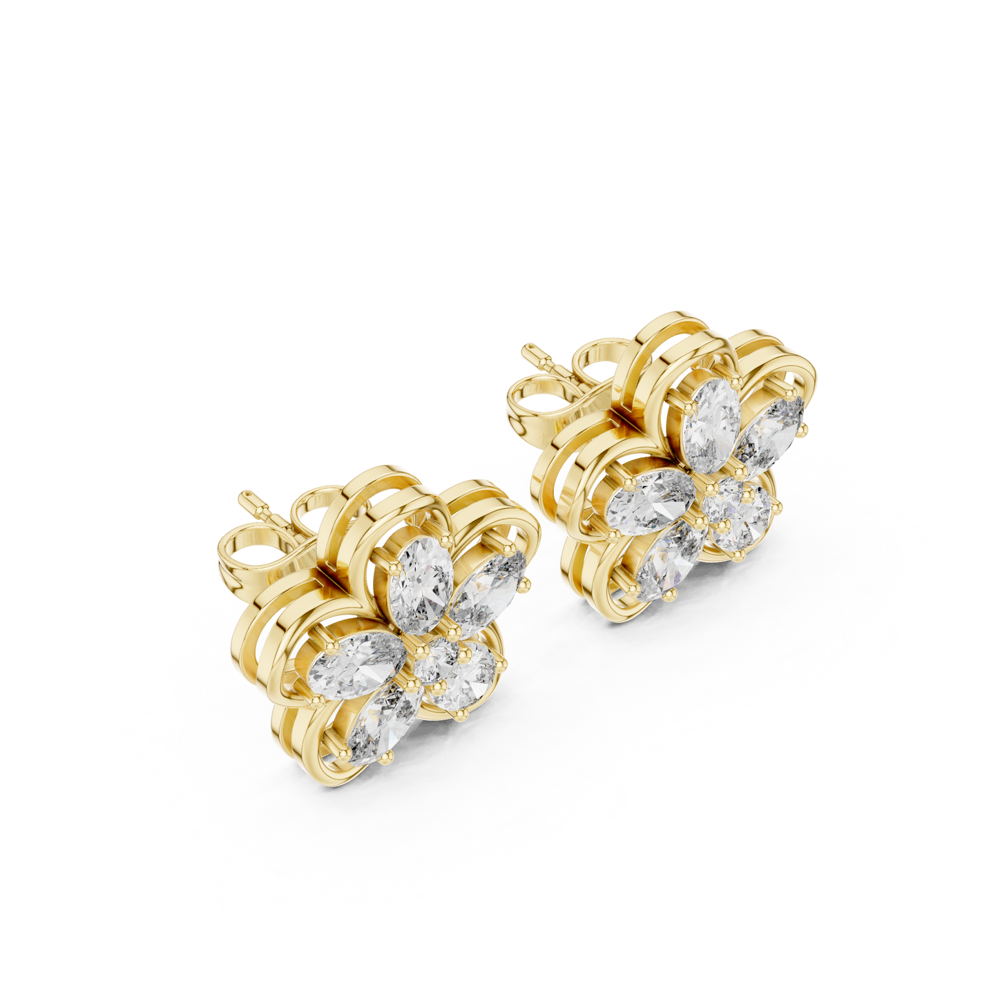 Muse Petal Marquise Diamond Studs | Fine Gold Floral Cluster | Elegant Gift for Elegant Women