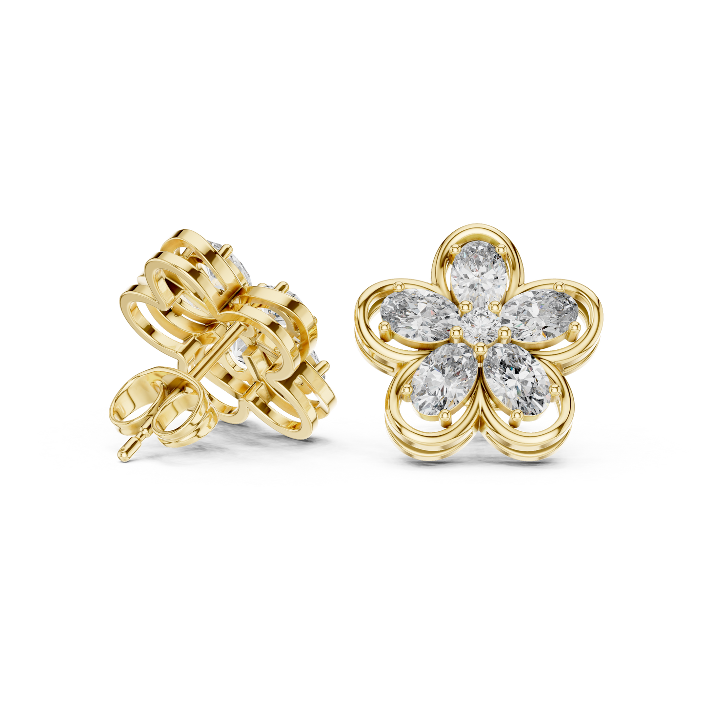 Muse Petal Marquise Diamond Studs | Fine Gold Floral Cluster | Elegant Gift for Elegant Women
