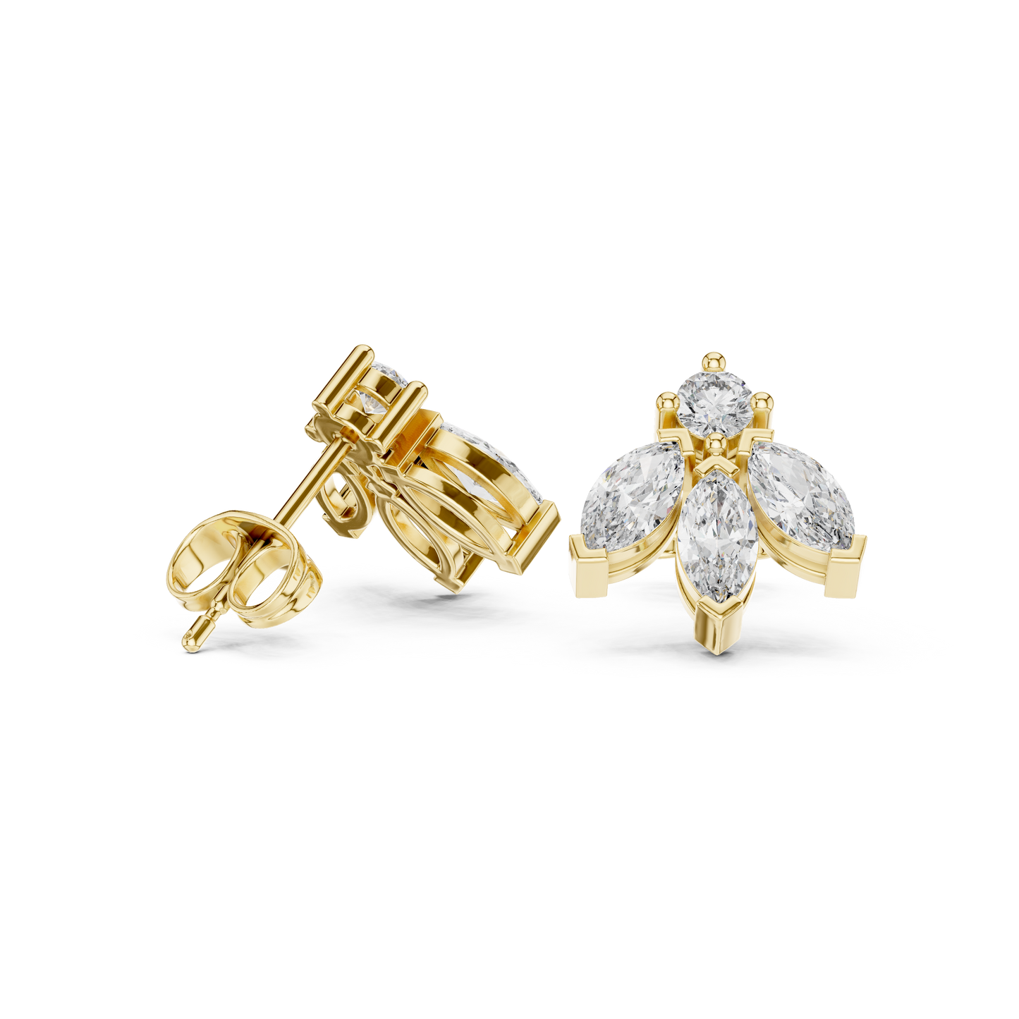 Multi-Marquise Diamond Studs | Elegant Fan-Cluster Earrings | Timeless Gold Everyday Jewelry | Gift for Her
