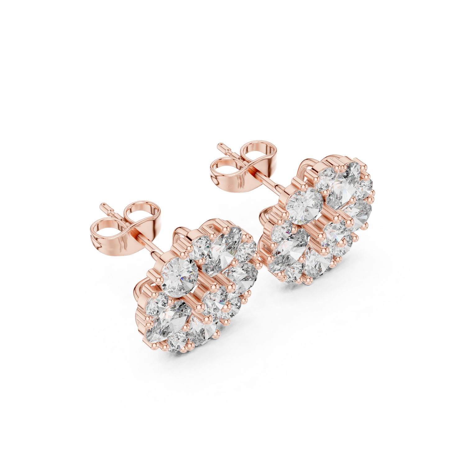 Blazing Cluster Diamond Studs · High-Sparkle Gold Earrings · Wedding & Daily Wear · Handcrafted Gold Luxury