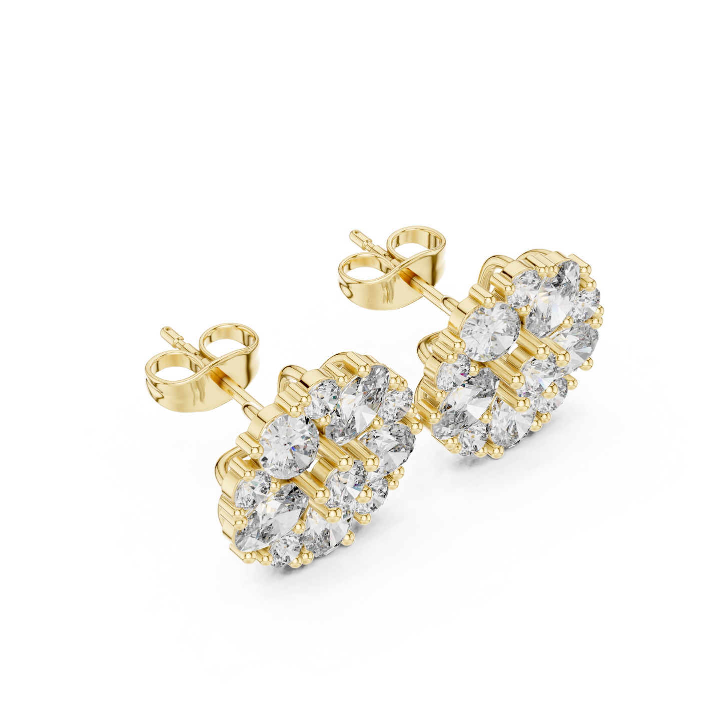 Blazing Cluster Diamond Studs · High-Sparkle Gold Earrings · Wedding & Daily Wear · Handcrafted Gold Luxury
