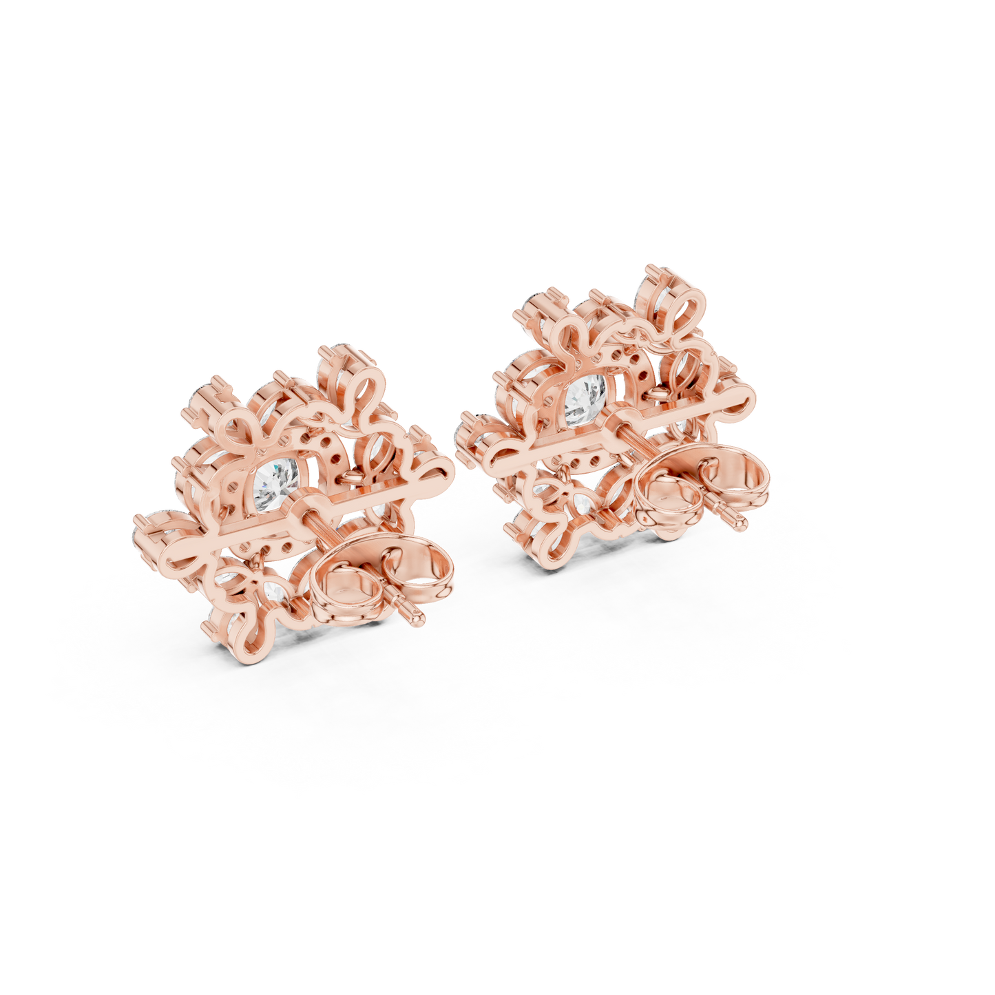 Blushing Rose Diamond Earrings | Floral Cluster Halo | Romantic Bridal Studs |  Statement Studs