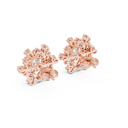 Blushing Rose Diamond Earrings | Floral Cluster Halo | Romantic Bridal Studs |  Statement Studs