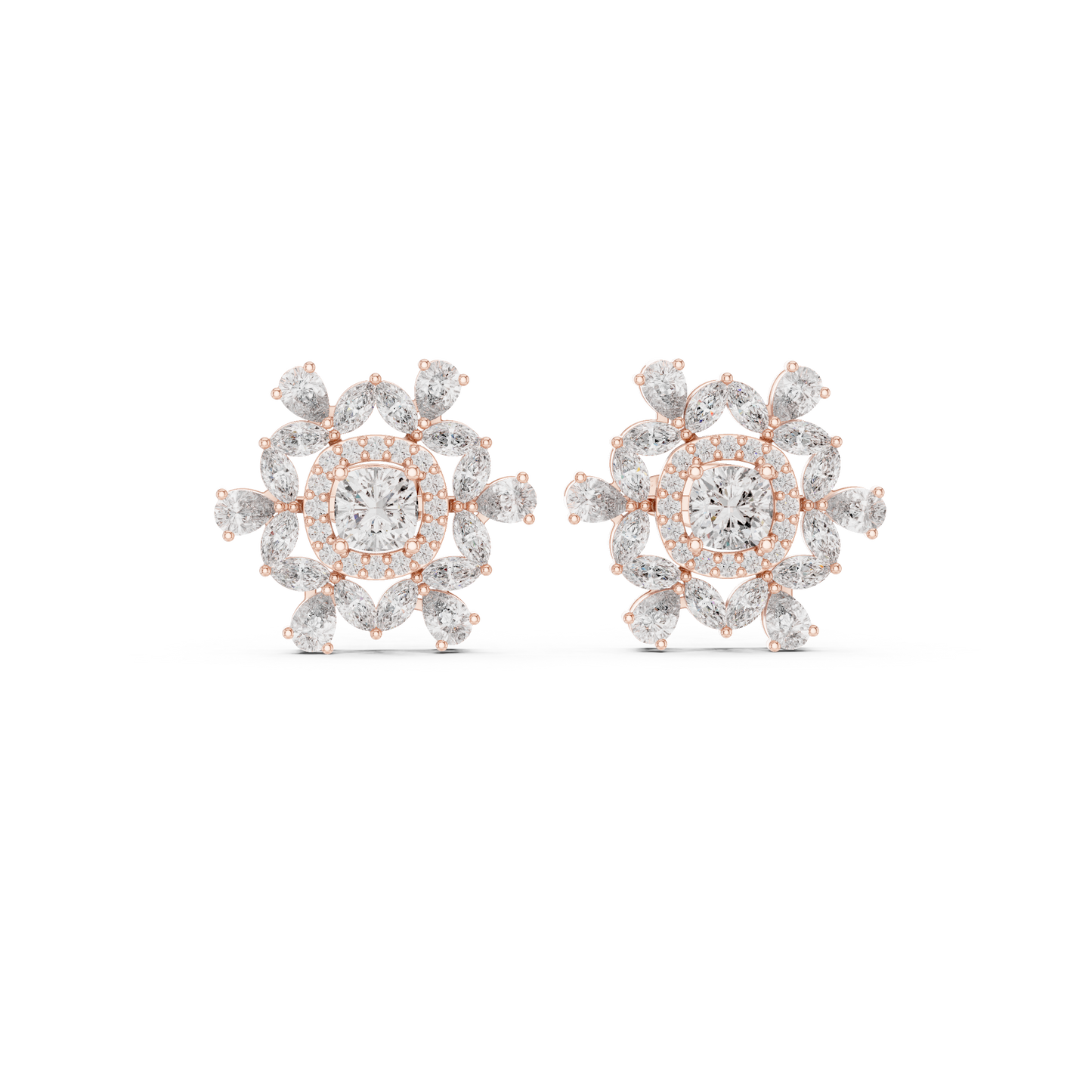 Blushing Rose Diamond Earrings | Floral Cluster Halo | Romantic Bridal Studs |  Statement Studs
