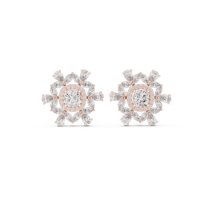 Blushing Rose Diamond Earrings | Floral Cluster Halo | Romantic Bridal Studs |  Statement Studs