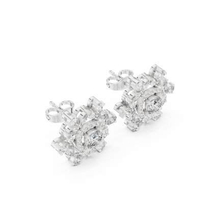 Blushing Rose Diamond Earrings | Floral Cluster Halo | Romantic Bridal Studs |  Statement Studs