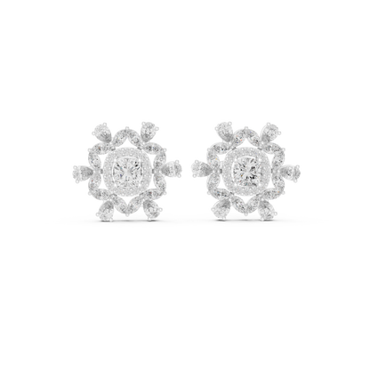 Blushing Rose Diamond Earrings | Floral Cluster Halo | Romantic Bridal Studs |  Statement Studs