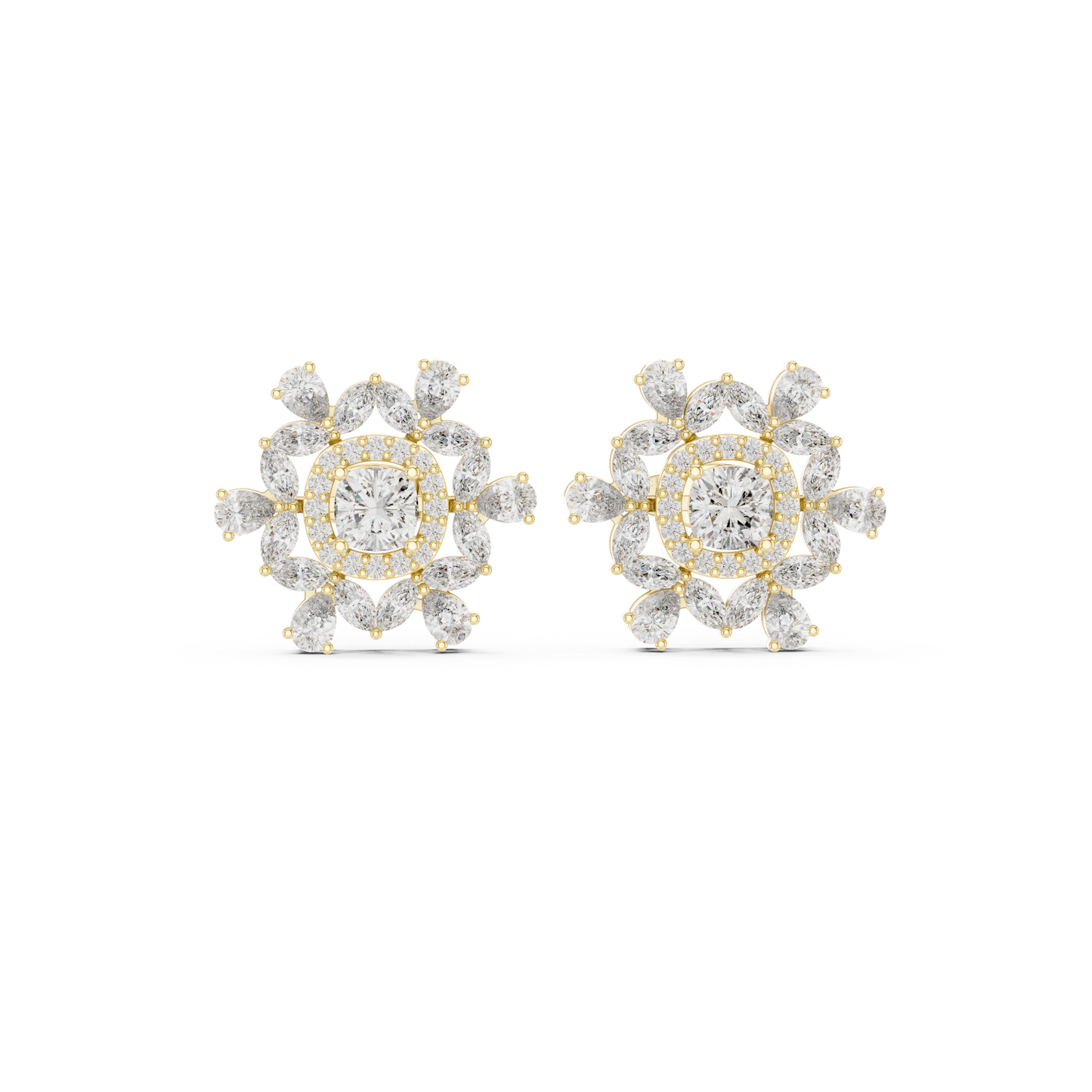Blushing Rose Diamond Earrings | Floral Cluster Halo | Romantic Bridal Studs |  Statement Studs