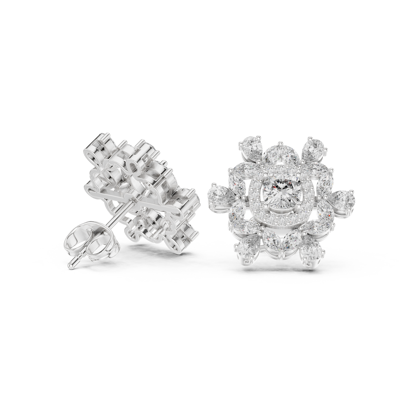 Blushing Rose Diamond Earrings | Floral Cluster Halo | Romantic Bridal Studs |  Statement Studs