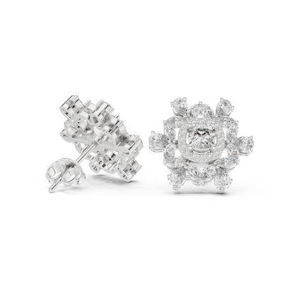 Blushing Rose Diamond Earrings | Floral Cluster Halo | Romantic Bridal Studs |  Statement Studs